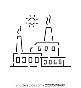 Vector city or nature, landscape vector illustration in linear style. Buildings and clouds. Summer, spring season 