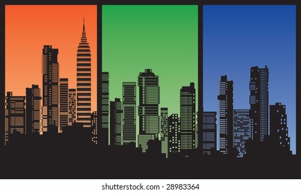 Vector city on a background sunset