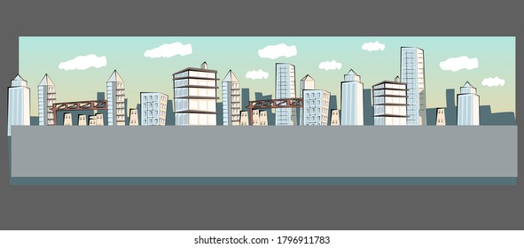 Vector city panorama background for animation.