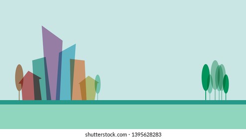 Vector city and park. Flat design background and banner