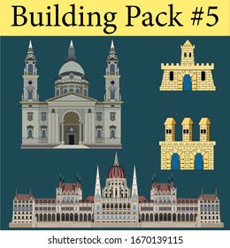 Öffentliche Gebäude der Vektorillustration setzen Fassaden und architektonische Strukturen des Stadtgebäudes EPS10 ein