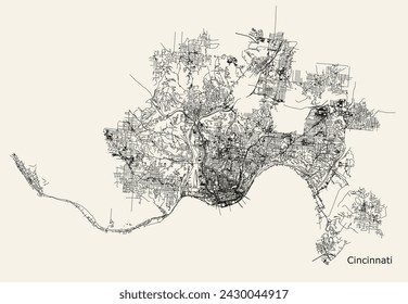 Vector city road map of Cincinnati Ohio USA