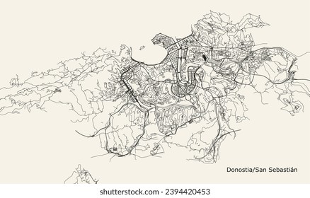 Vector city road map of Donostia-San Sebastian, Gipuzkoa, Spain