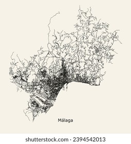 Vector city road map of Malaga, Spain