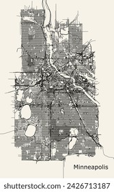Vector city road map Minneapolis, USA