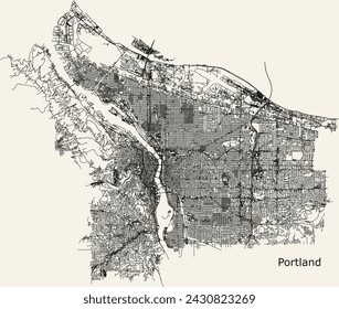 Vector city road map of Portland Oregon USA