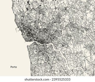 Vector city road map of Porto, Portugal