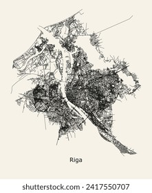 Vector city road map of Riga, Latvia