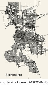 Vector city road map of Sacramento, California, USA