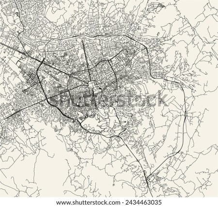 Vector City Road Map of Tirana, Albania data from Openstreetmap