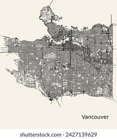 Vector city road map of Vancouver, British Columbia, Canada