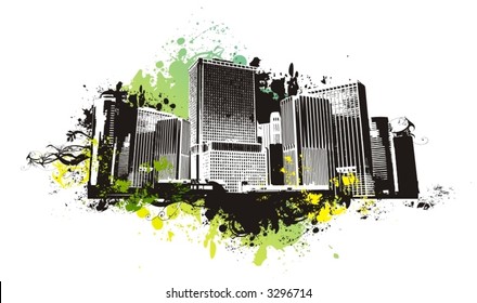 vector city scape,urban scene with grunge background