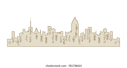 Vector city silhouette. Brown skyline on white background. City landscape wave