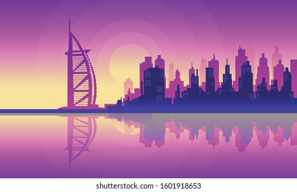 Vector City Silhouette of Burj Al Arab Buildings