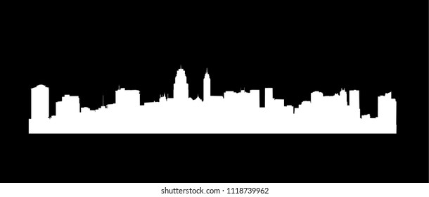Vector city silhouette. Cityscape background. Illustration of architectural building in panoramic view. Modern city skyline. Big city streets. minimalistic style.