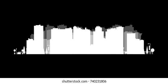 Vector city silhouette. Cityscape background. Illustration of architectural building in panoramic view. Modern city skyline. Big city streets. minimalistic style.