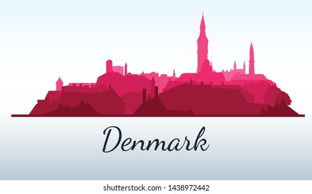 Vector city silhouette. Copenhagen, Denmark mockup template