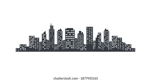 Vector city. Silhouette of the city in a flat style. Modern urban landscape. City skyscrapers building. Vector illustration