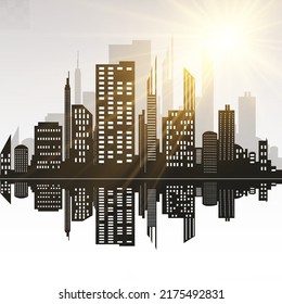 Vector city silhouette in a flat style. Modern urban landscape.vector illustration	
