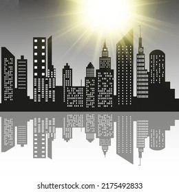 Vector city silhouette in a flat style. Modern urban landscape.vector illustration	
