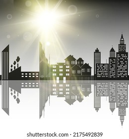 Vector city silhouette in a flat style. Modern urban landscape.vector illustration	
