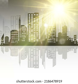 Vector city silhouette in a flat style. Modern urban landscape.vector illustration	