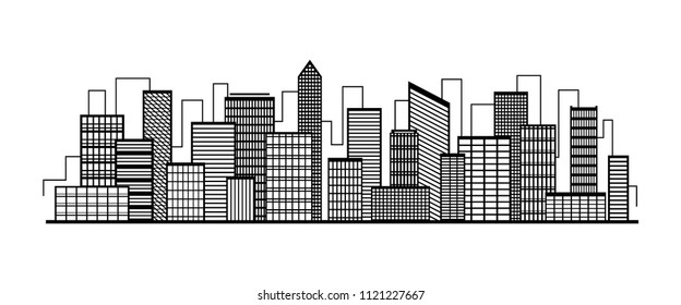 Vector city silhouette icon with windows. Vector Illustration