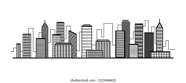 Vector city silhouette icon with windows. Vector Illustration