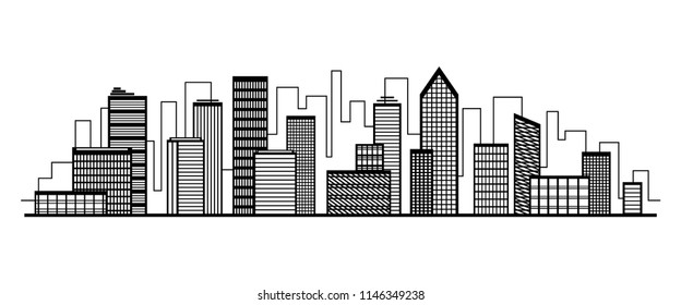 Vector city silhouette icon with windows. Vector Illustration