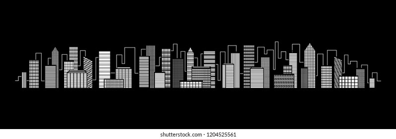 Vector city silhouette icon with windows in the night. Vector Illustration