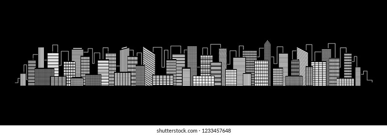 Vector city silhouette icon with windows in the night. Vector Illustration