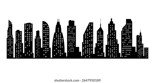 Vector city silhouette. Modern urban landscape. High buildings with windows. Illustration on white background