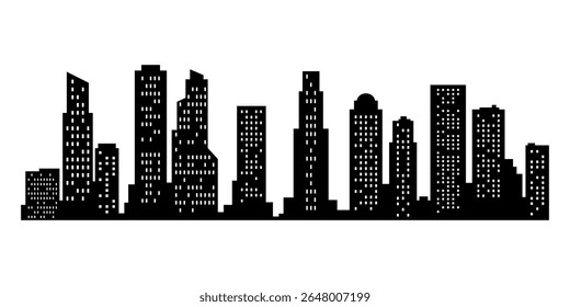 Vector city silhouette. Modern urban landscape. High buildings with windows. Illustration on white background
