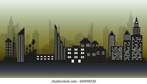 Vector city silhouette with windows.Vector Illustration
