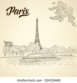 Vector city sketching on vintage background. Paris, France