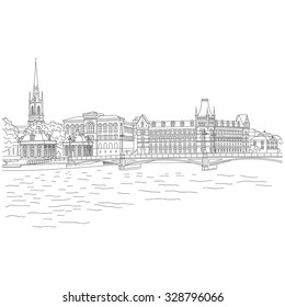 Vector city sketching on white background. Stockholm, Sweden