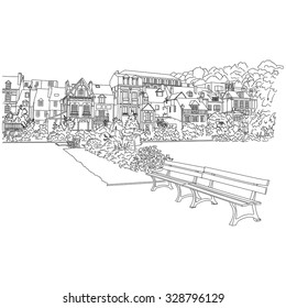 Vector city sketching on white background. Honfleur, France