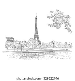 Vector city sketching on white background. Paris, France