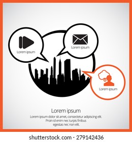 Vector of city skyline and communication speech bubbles