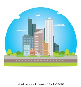vector city skyline flat modern style illustration. vector city icon set collection