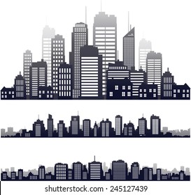 vector city skyline icons set on white