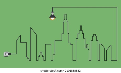 Vector city skyline with idea concept light bulb