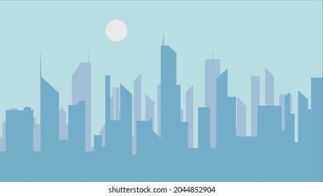 Ilustración de la ciudad vectorial. Paisaje urbano. Paisaje urbano diurno de estilo plano. Azul