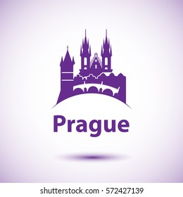 Vector city skyline with landmarks Prague Chezh Republic. Vector illustration can be used as logo of travel Agency