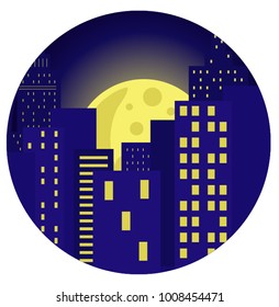 A vector of a city skyline in the night.