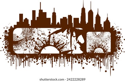 Vector city skyline silhouette with abstract design - Underworld Fantasy - Surreal Graphic