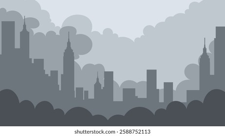 Vector City Skyline Silhouette with Clouds – Urban Landscape Illustration for Banners, Cards, and Design Projects