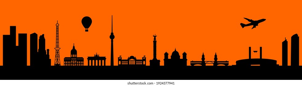 Vector city skyline silhouette - illustration, Town in orange background, 
Berlin Germany
