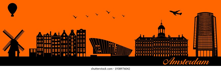 Vector city skyline silhouette - illustration, 
 Amsterdam