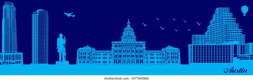 Vector city skyline silhouette - illustration, 
Town in blue background